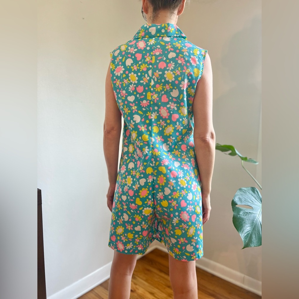 60s Vintage Blue Bee Print Romper - Picture 3 of 9